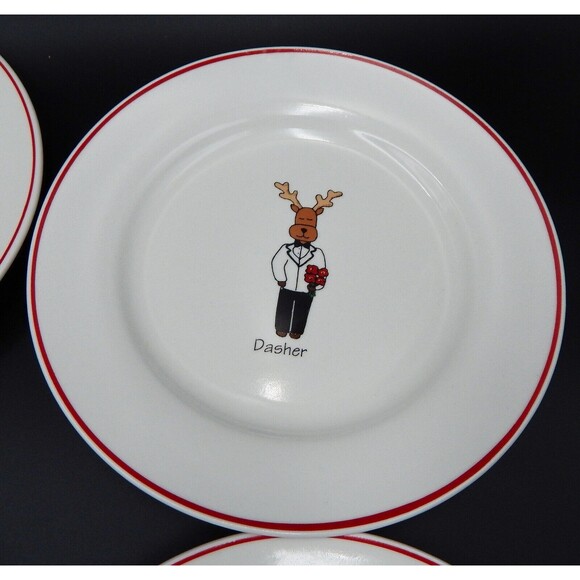 Santa's Reindeer Salad Dessert Plates 8-1/4 In Set of 8 Rudolph LTD Commodities - Picture 4 of 12